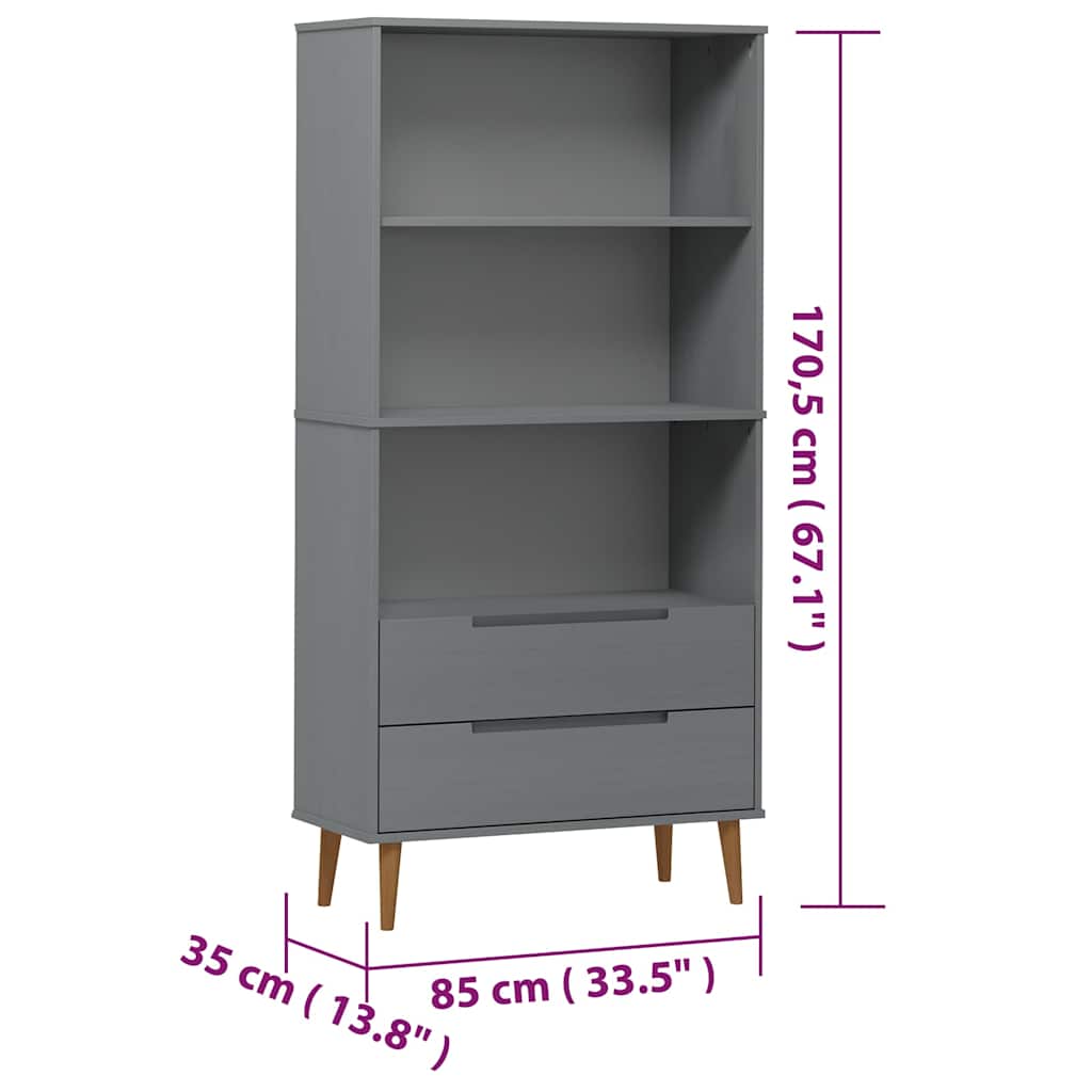 MOLDE szürke tömör fenyőfa könyvszekrény 85 x 35 x 170,5 cm 8