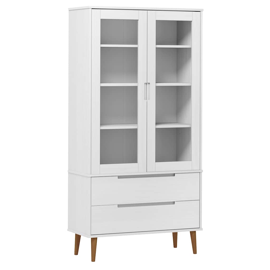 MOLDE fehér tömör fenyőfa vitrin szekrény 90 x 35 x 175 cm 2
