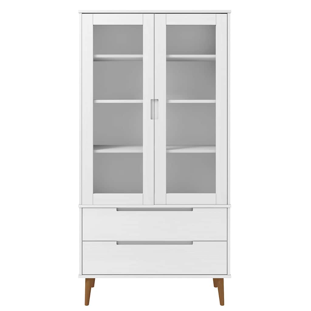 MOLDE fehér tömör fenyőfa vitrin szekrény 90 x 35 x 175 cm 4