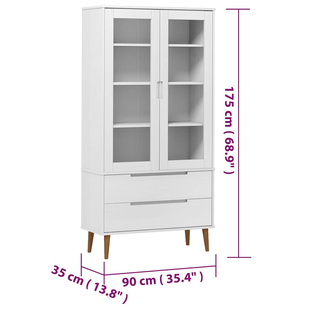 MOLDE fehér tömör fenyőfa vitrin szekrény 90 x 35 x 175 cm 8