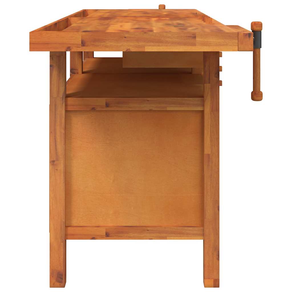 Tömör akácfa munkaasztal fiókokkal és satukkal 192 x 62 x 83 cm 5