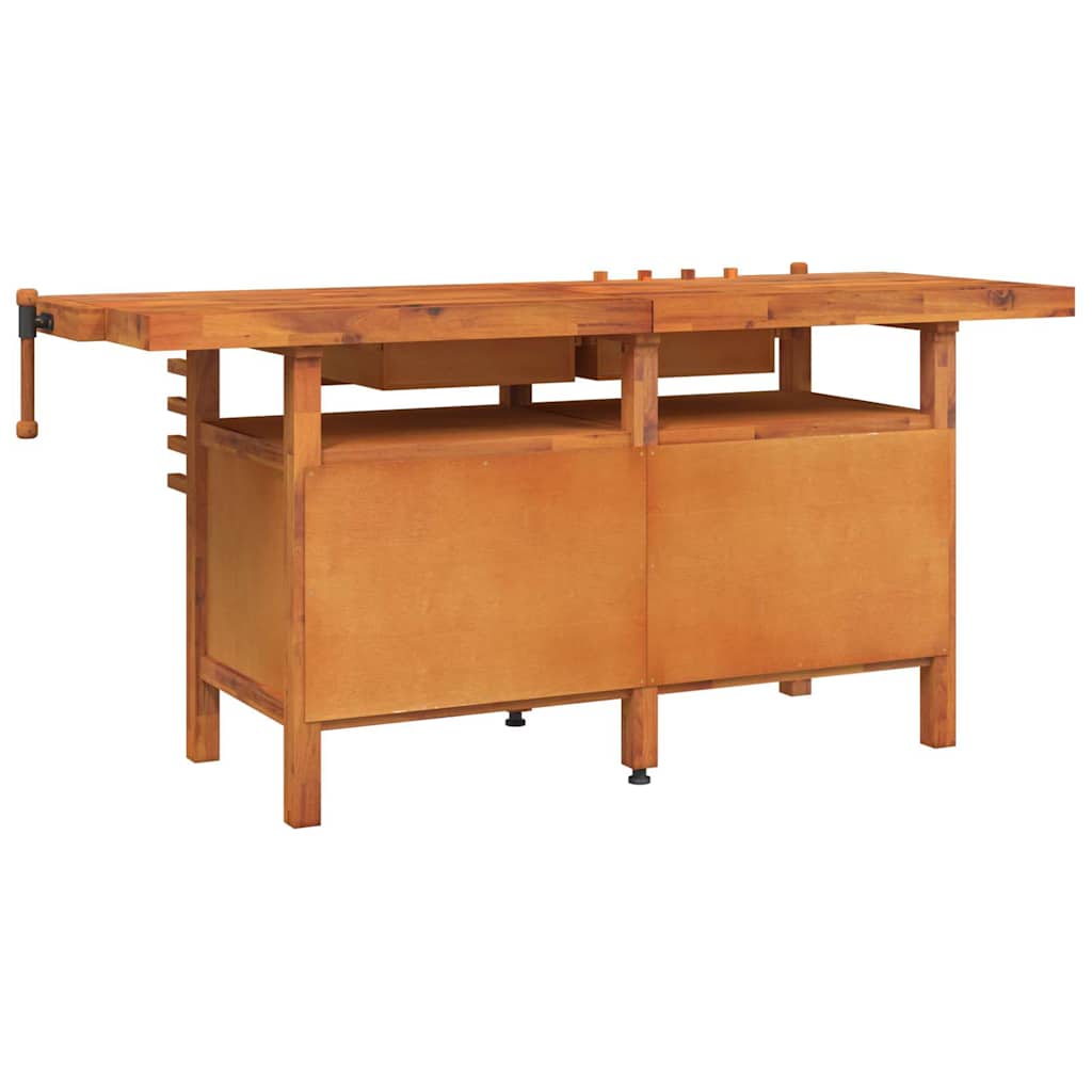 Tömör akácfa munkaasztal fiókokkal és satukkal 192 x 62 x 83 cm 6