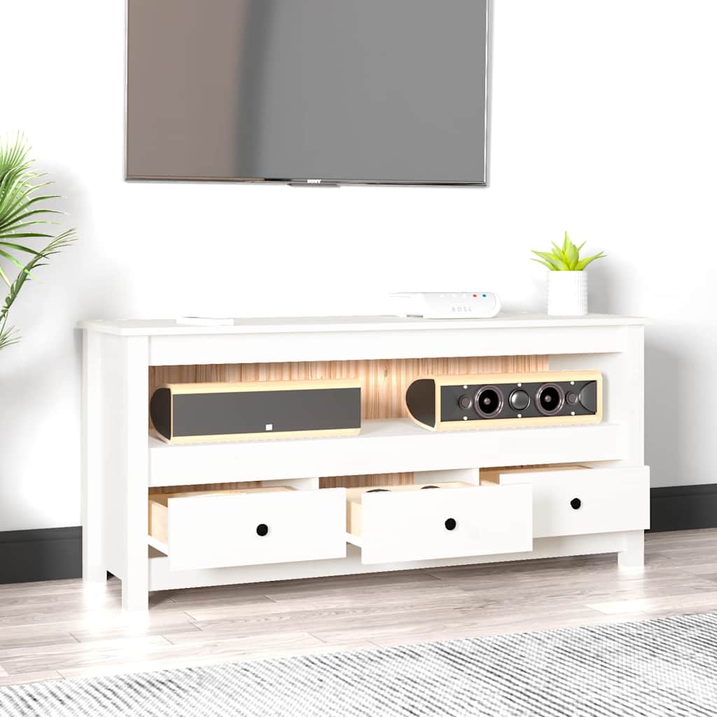 Fehér tömör fenyőfa TV-szekrény 114x35x52 cm 3