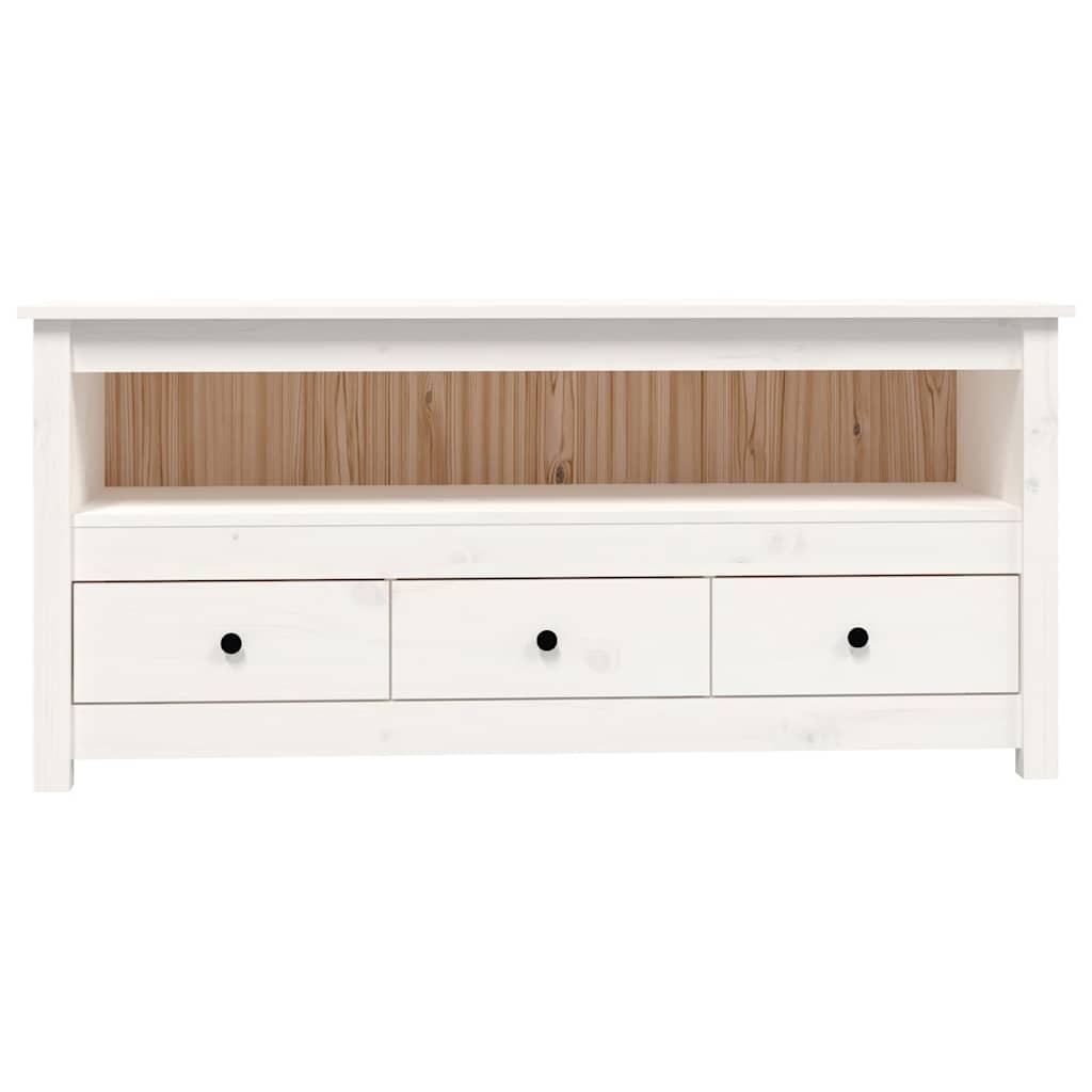 Fehér tömör fenyőfa TV-szekrény 114x35x52 cm 6