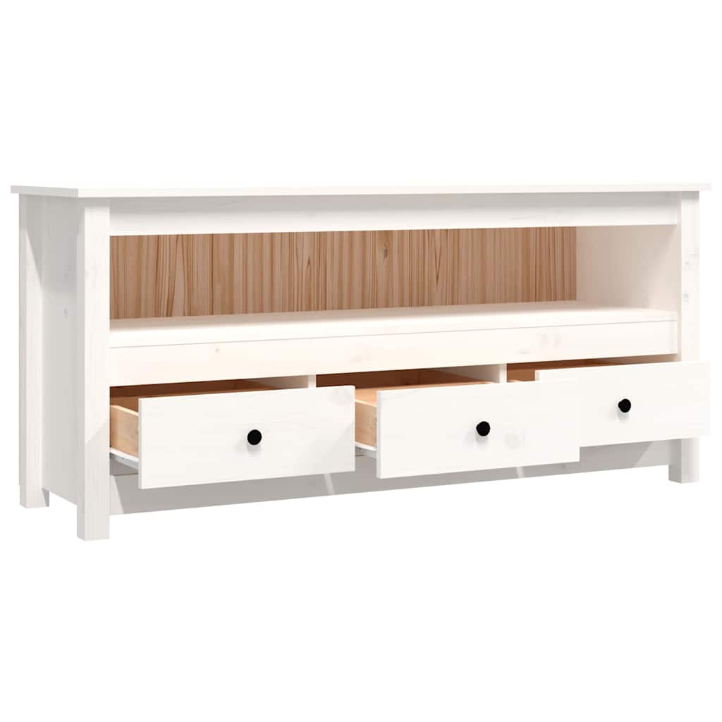 Fehér tömör fenyőfa TV-szekrény 114x35x52 cm 7