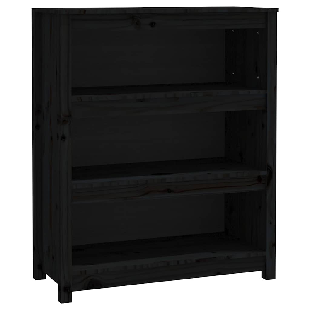 Fekete tömör fenyőfa könyvszekrény 80x35x97 cm 2