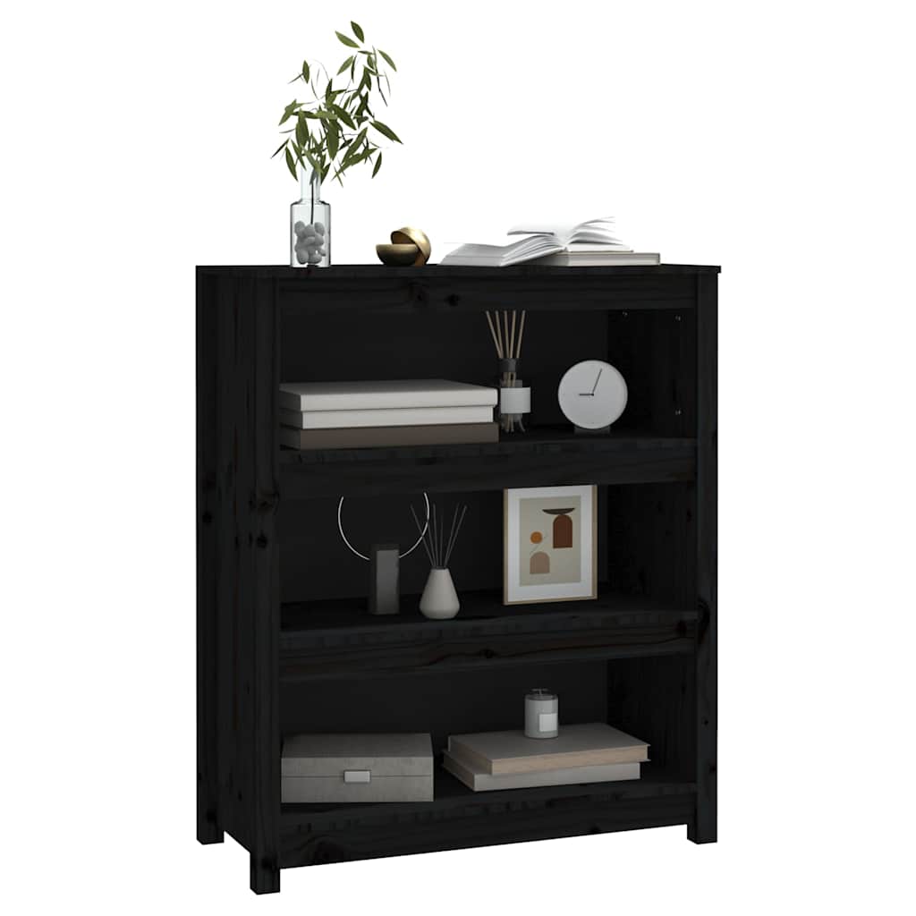 Fekete tömör fenyőfa könyvszekrény 80x35x97 cm 6