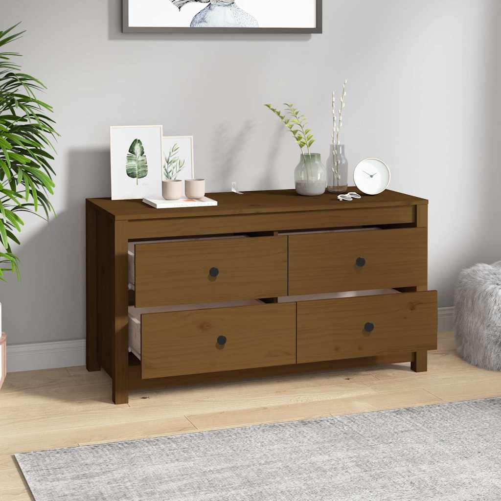 Mézbarna tömör fenyőfa kisszekrény 100x40x54 cm 6