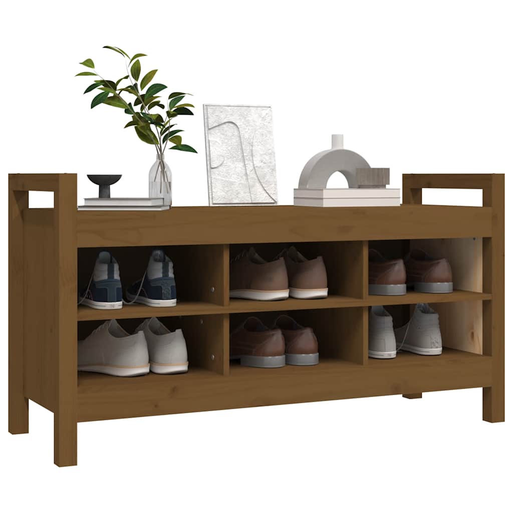 Mézbarna tömör fenyőfa előszoba pad 110 x 40 x 60 cm 6
