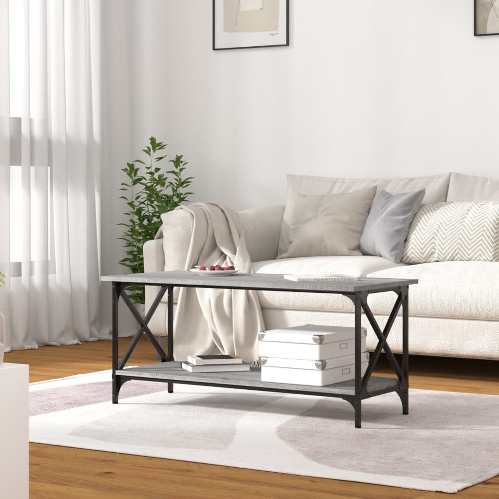 Szürke sonoma szerelt fa és vas dohányzóasztal 100 x 45 x 45 cm 3