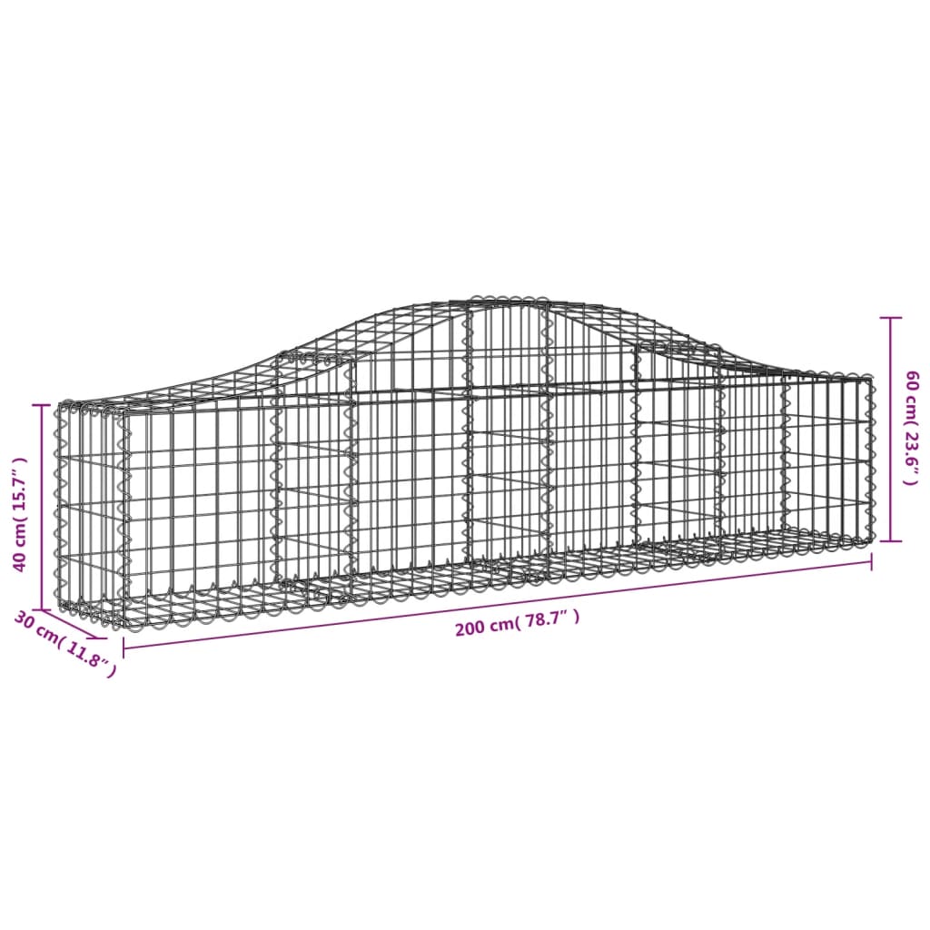 6 db íves horganyzott vas gabion kosár 200x30x40/60 cm 6