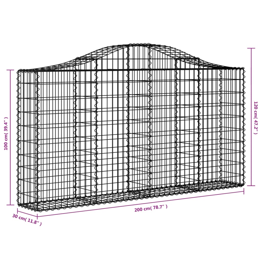 3 db íves horganyzott vas gabion kosár 200x30x100/120 cm 6
