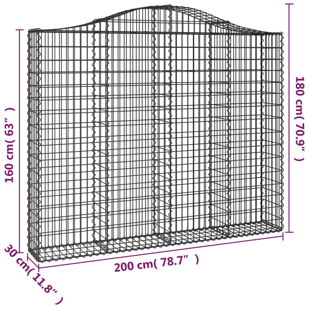 3 db íves horganyzott vas gabion kosár 200x30x160/180 cm 6