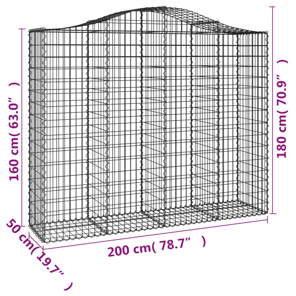 5 db íves horganyzott vas gabion kosár 200x50x160/180 cm 6