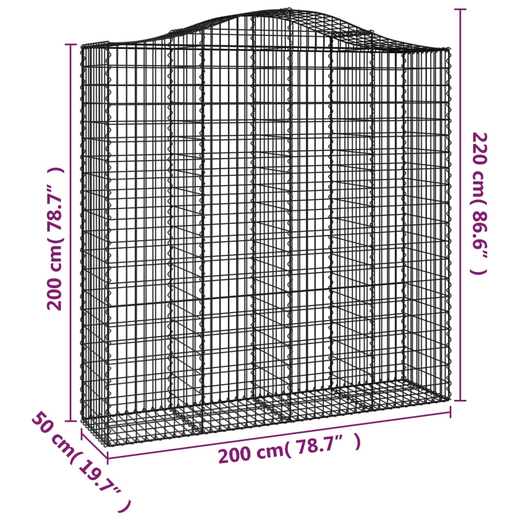 3 db íves horganyzott vas gabion kosár 200x50x200/220 cm 6