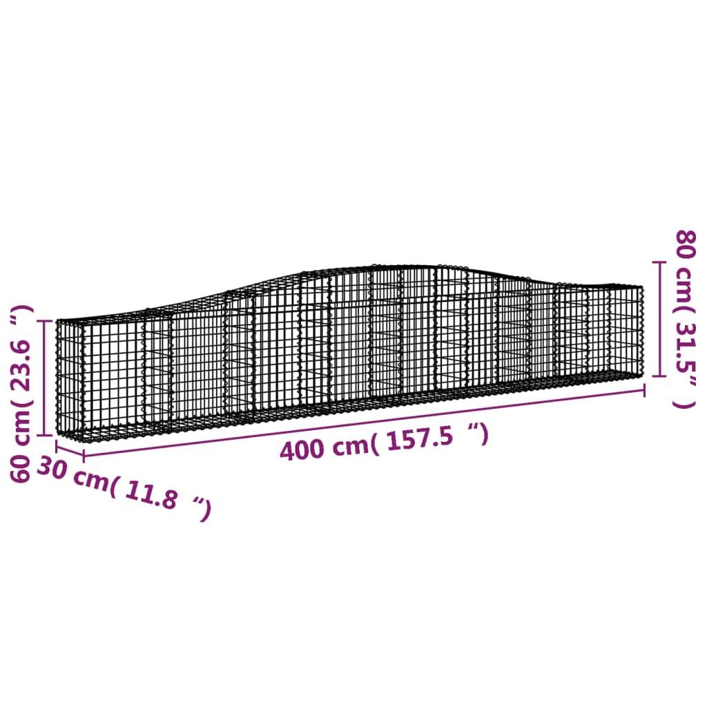 2 db íves horganyzott vas gabion kosár 400x30x60/80 cm 6