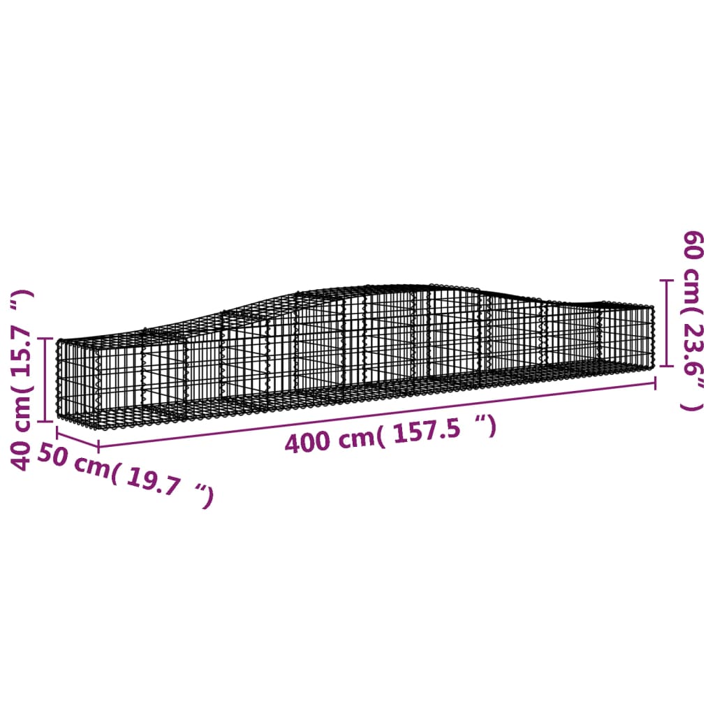 2 db íves horganyzott vas gabion kosár 400x50x40/60 cm 6