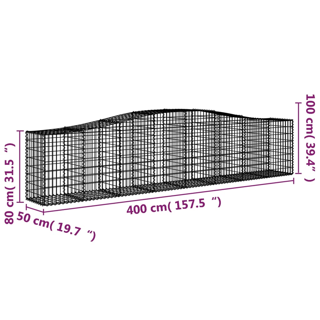4 db íves horganyzott vas gabion kosár 400x50x80/100 cm 6
