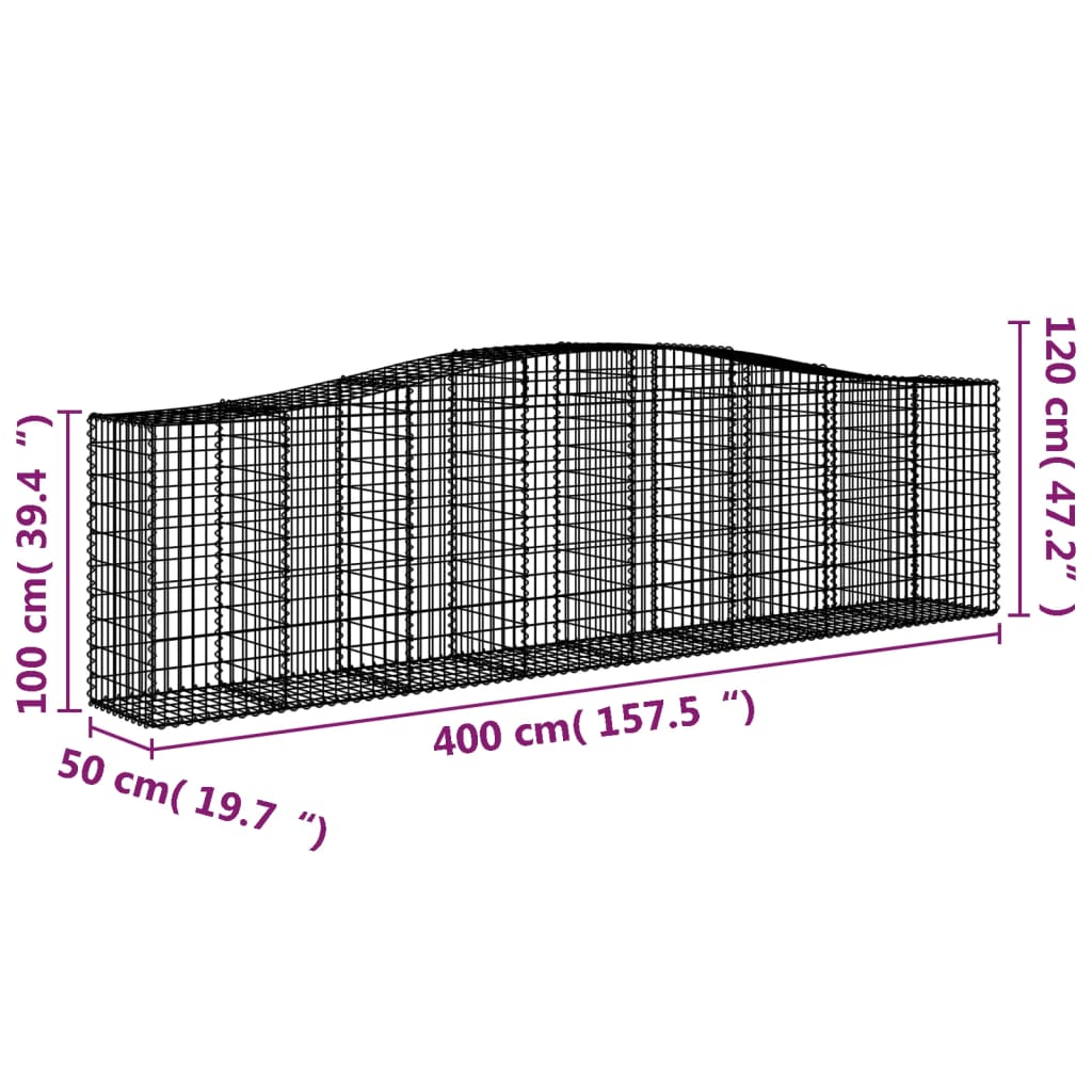 3 db íves horganyzott vas gabion kosár 400x50x100/120 cm 6