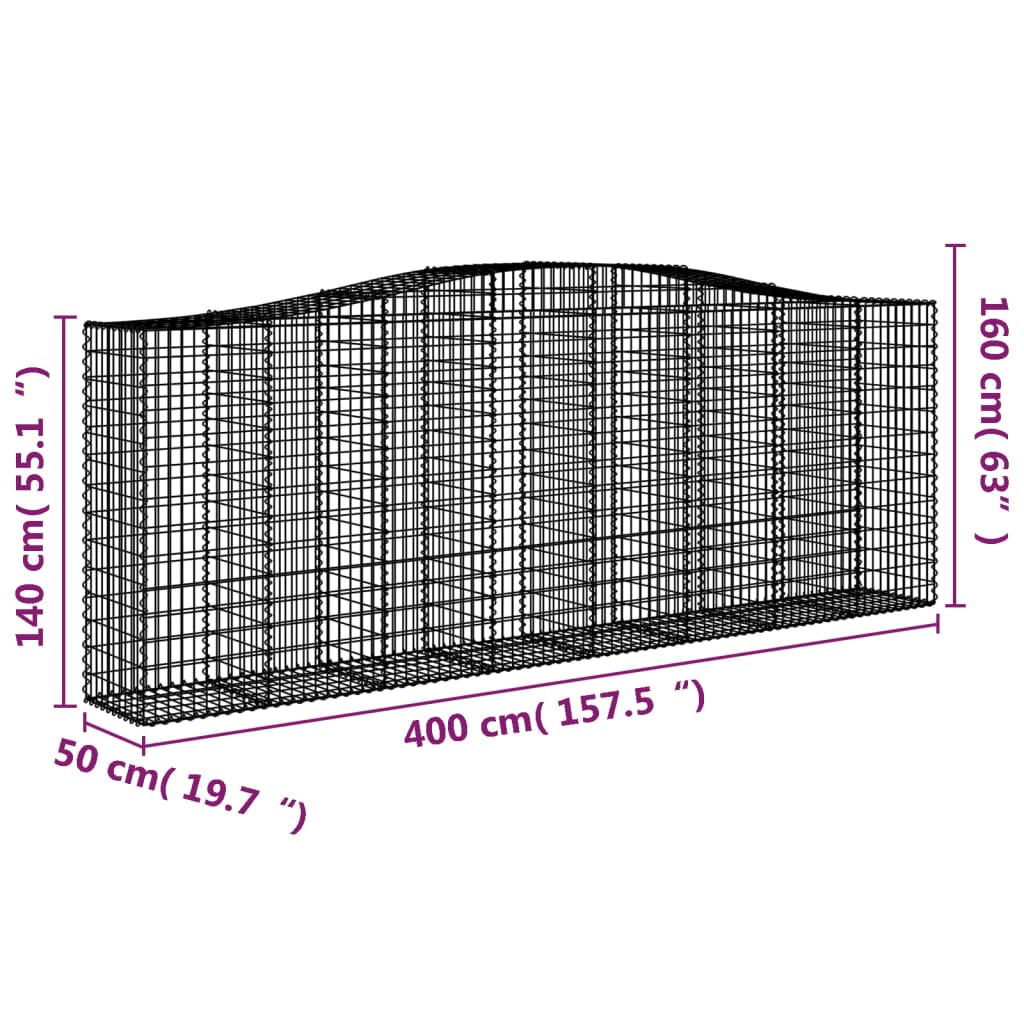 8 db íves horganyzott vas gabion kosár 400x50x140/160 cm 6