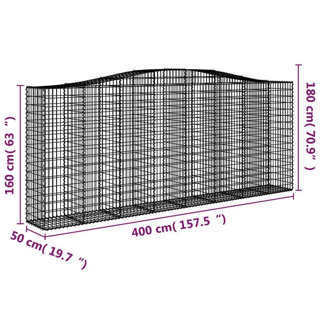 8 db íves horganyzott vas gabion kosár 400x50x160/180 cm 6