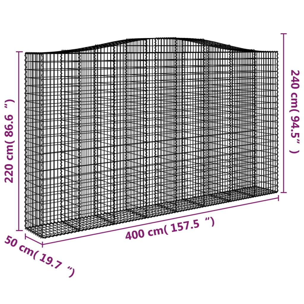 4 db íves horganyzott vas gabion kosár 400x50x220/240 cm 6