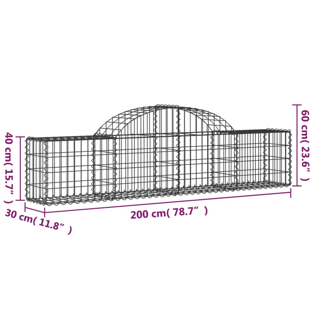 6 db íves horganyzott vas gabion kosár 200x30x40/60 cm 6