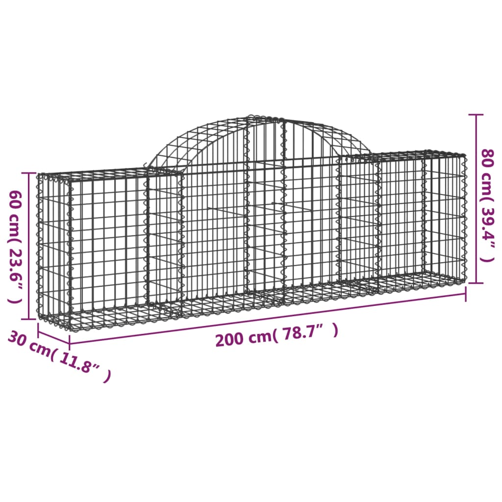 10 db íves horganyzott vas gabion kosár 200x30x60/80 cm 6