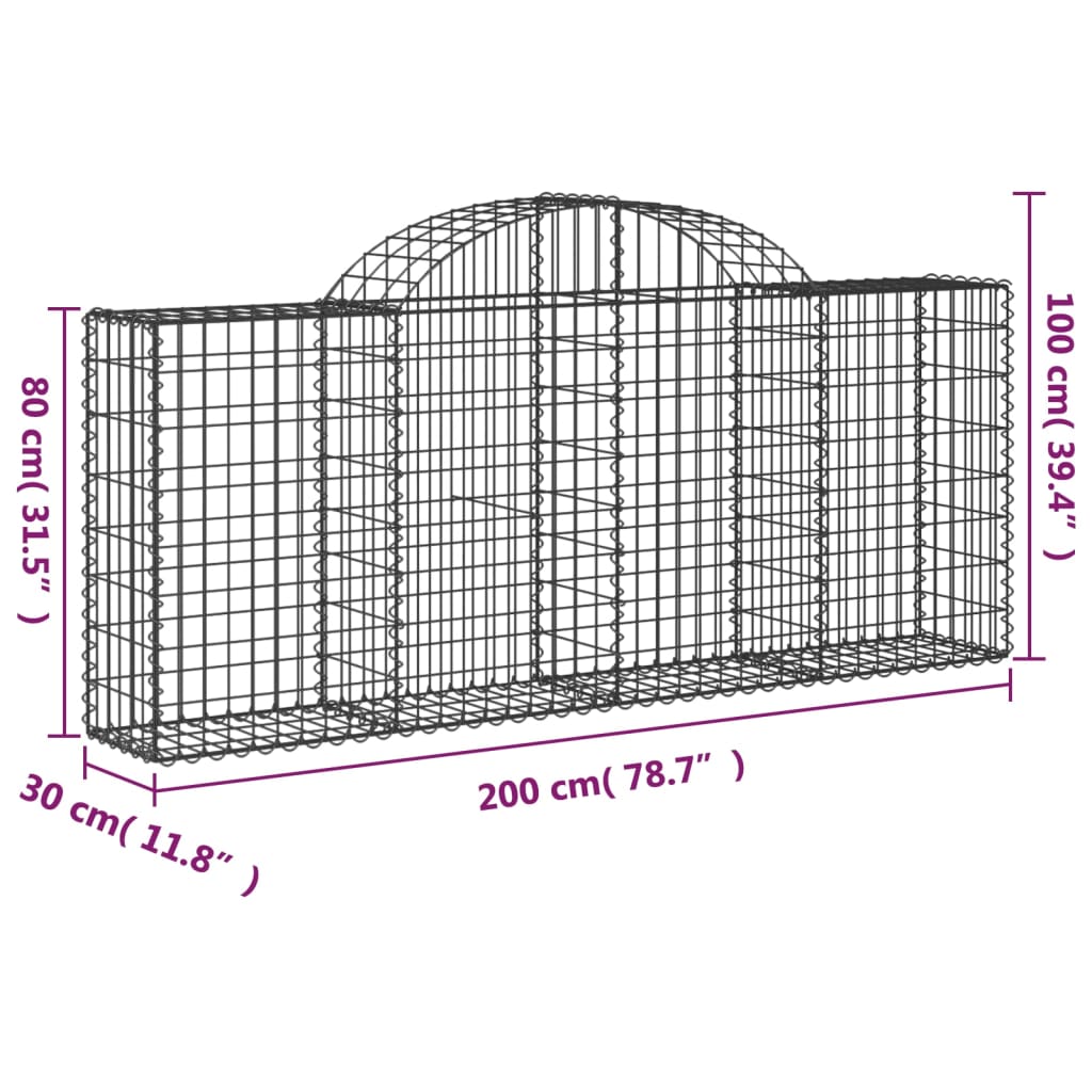 8 db íves horganyzott vas gabion kosár 200x30x80/100 cm 6