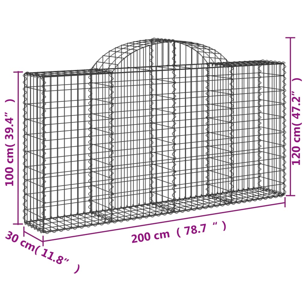 2 db íves horganyzott vas gabion kosár 200x30x100/120 cm 6