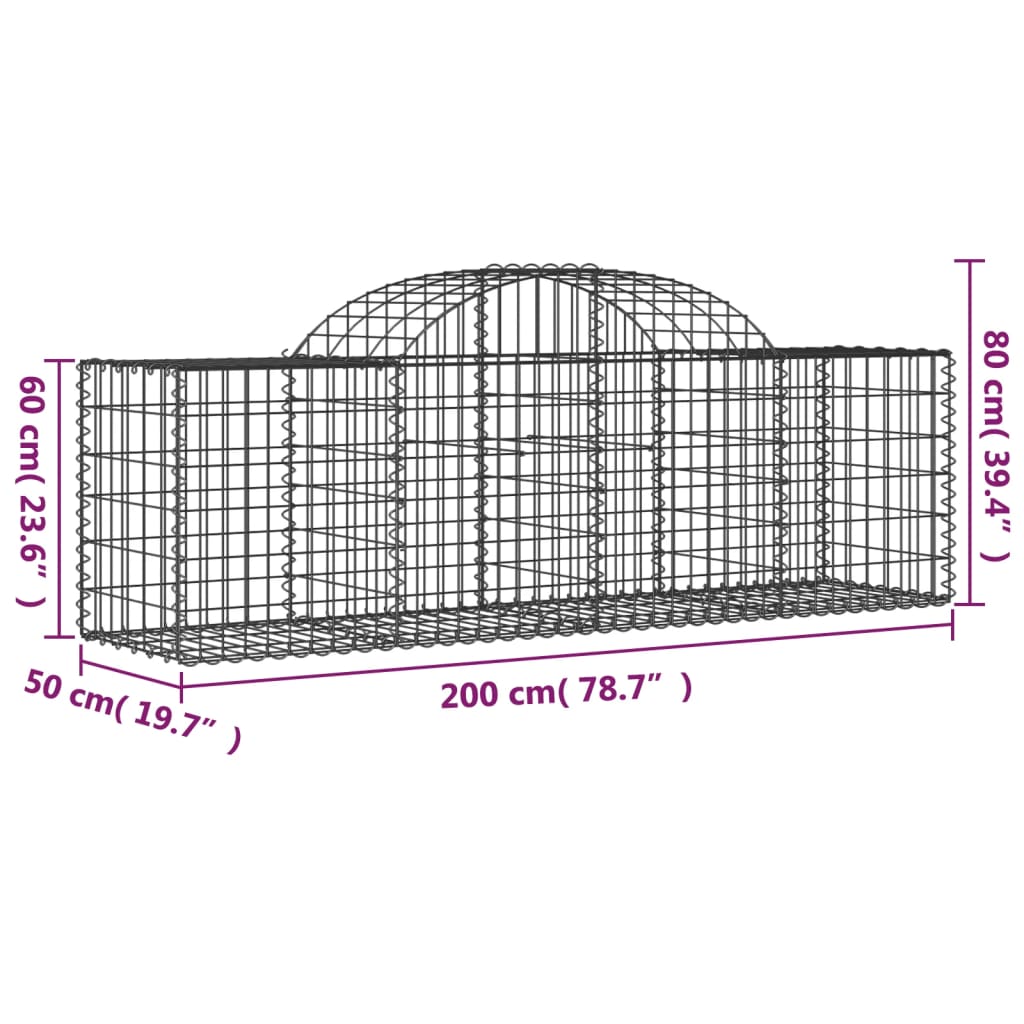8 db íves horganyzott vas gabion kosár 200x50x60/80 cm 6