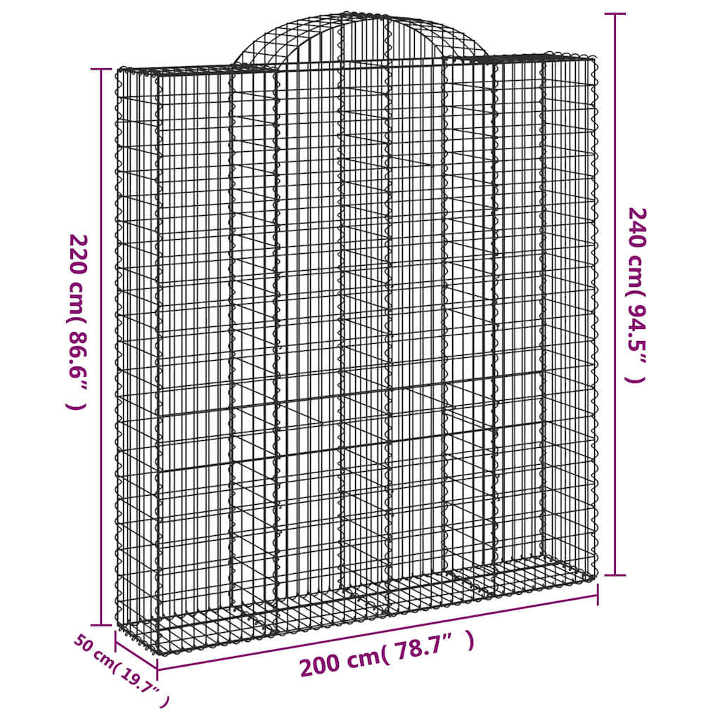 9 db íves horganyzott vas gabion kosár 200x50x220/240 cm 6