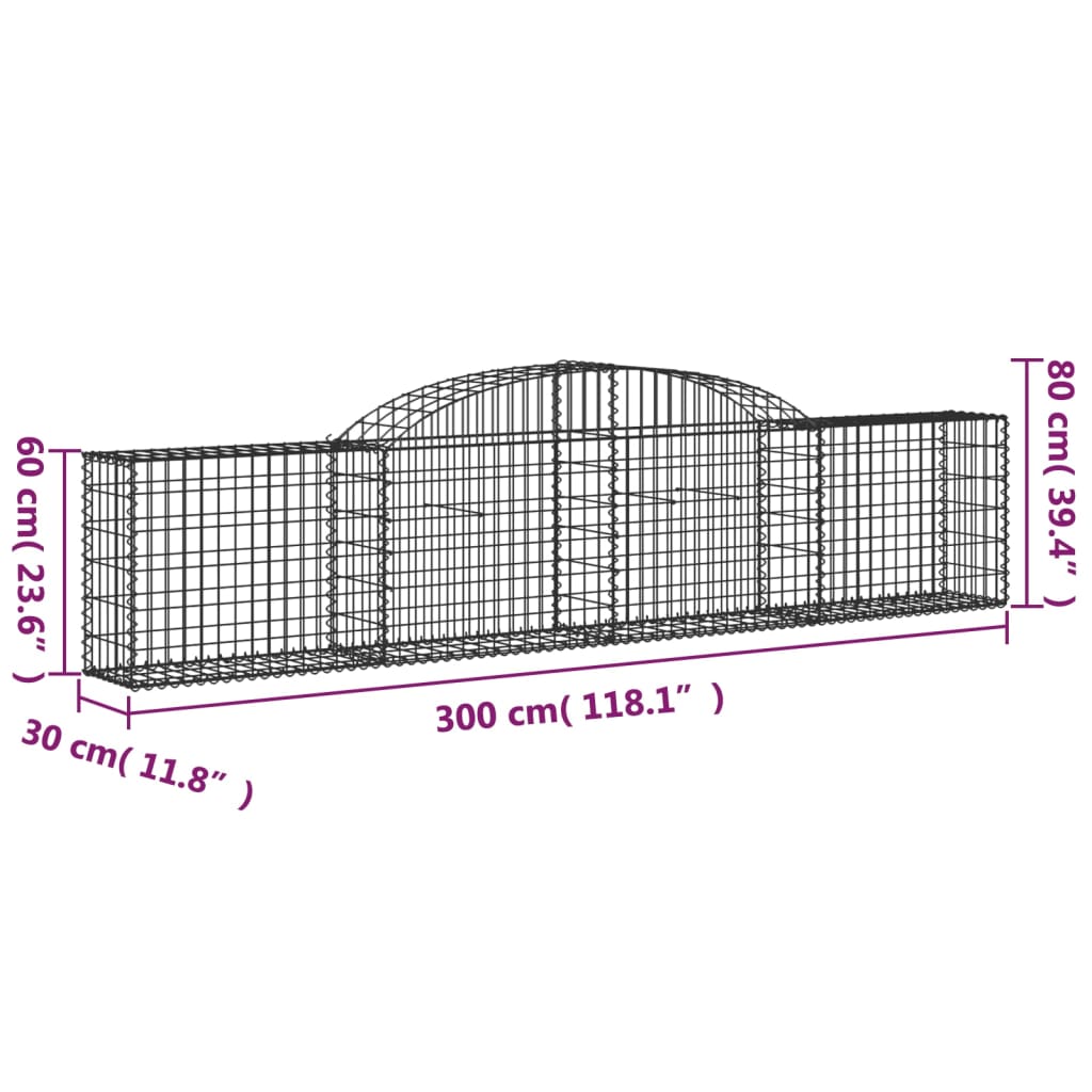 15 db íves horganyzott vas gabion kosár 300x30x60/80 cm 6