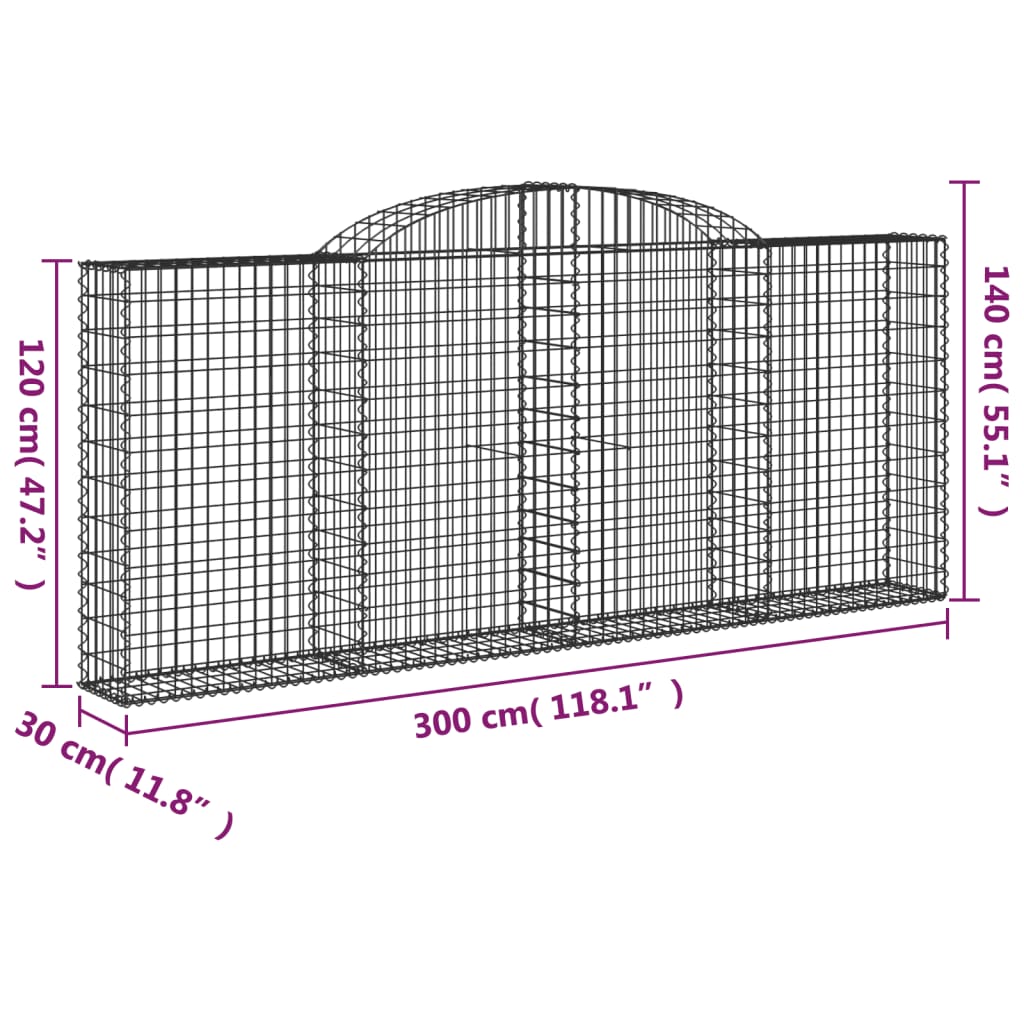 5 db íves horganyzott vas gabion kosár 300x30x120/140 cm 6