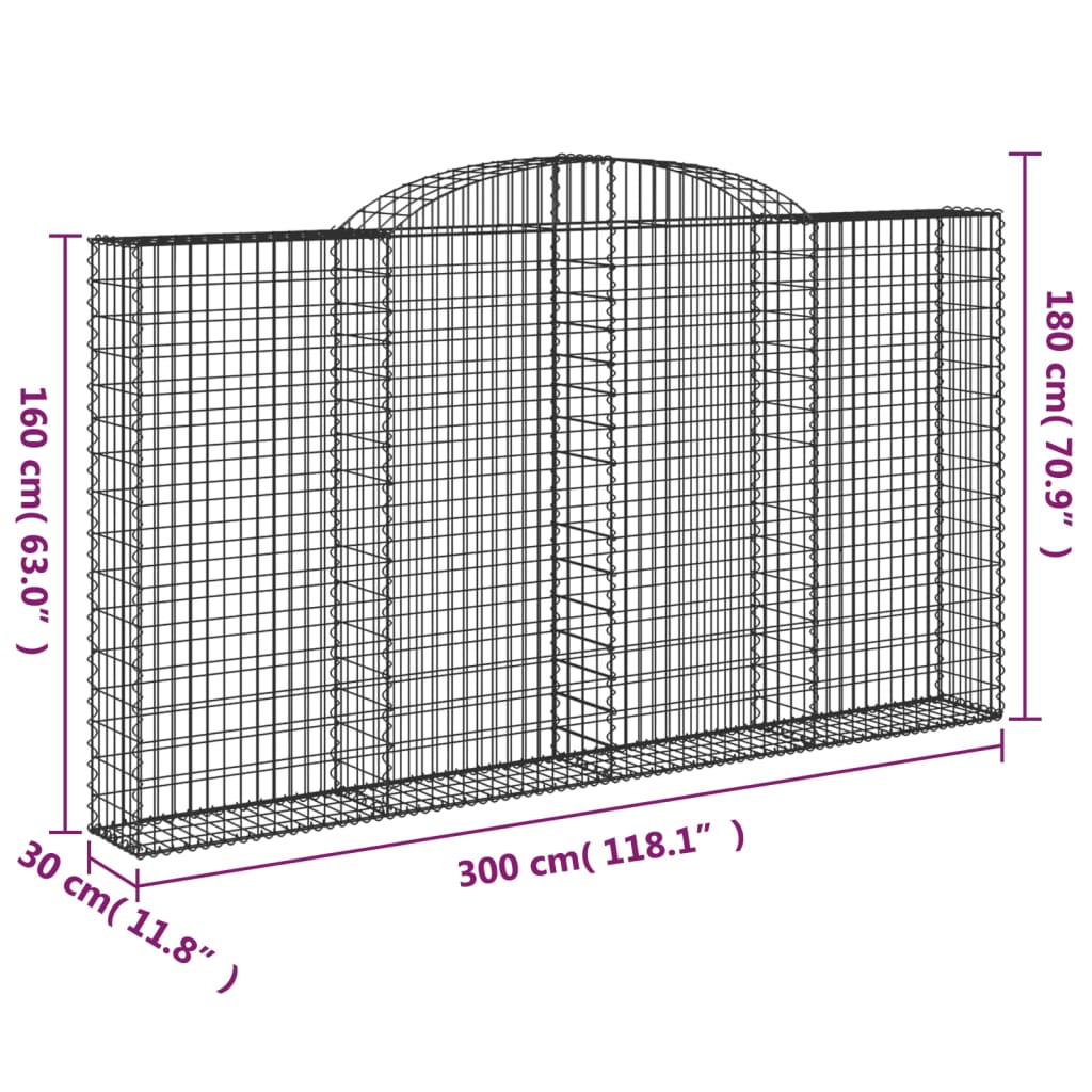 4 db íves horganyzott vas gabion kosár 300x30x160/180 cm 6