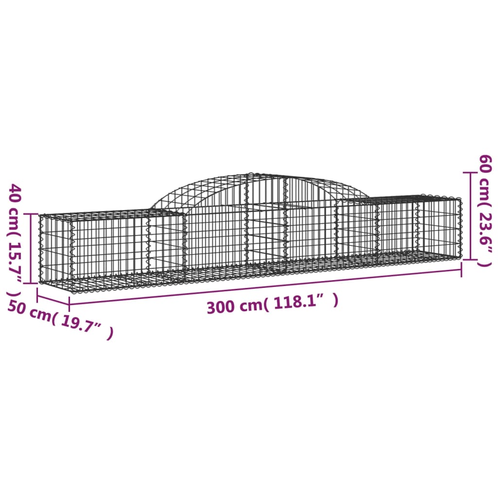 9 db íves horganyzott vas gabion kosár 300x50x40/60 cm 6