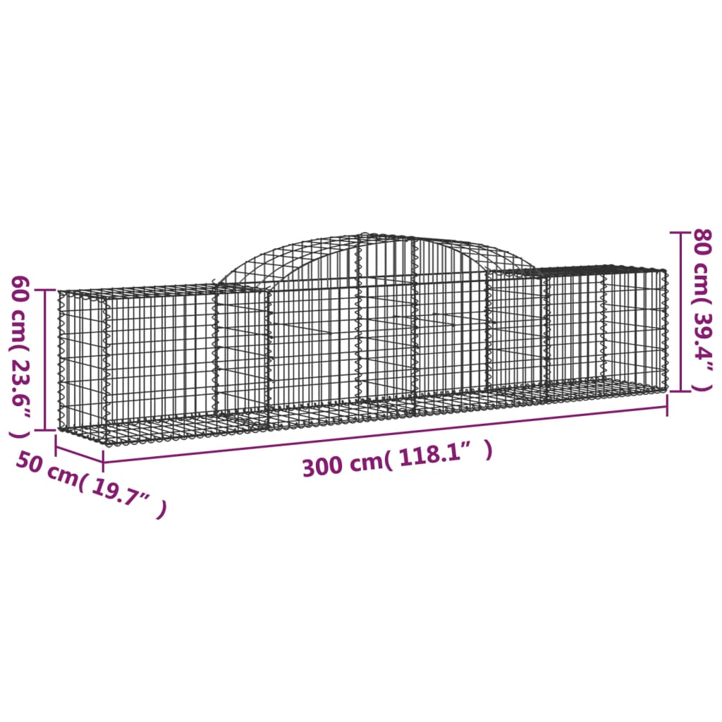 10 db íves horganyzott vas gabion kosár 300x50x60/80 cm 6