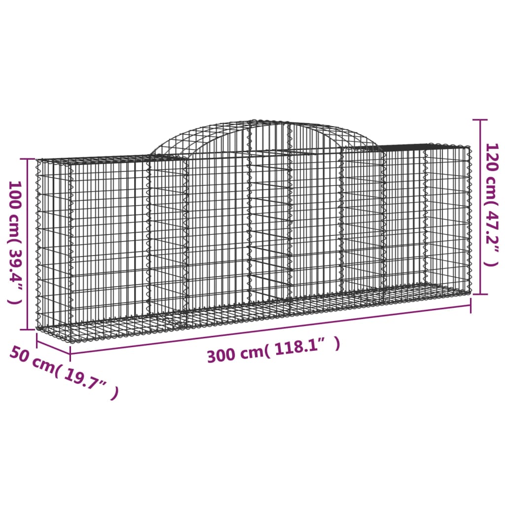 6 db íves horganyzott vas gabion kosár 300 x 50 x 100/120 cm 6
