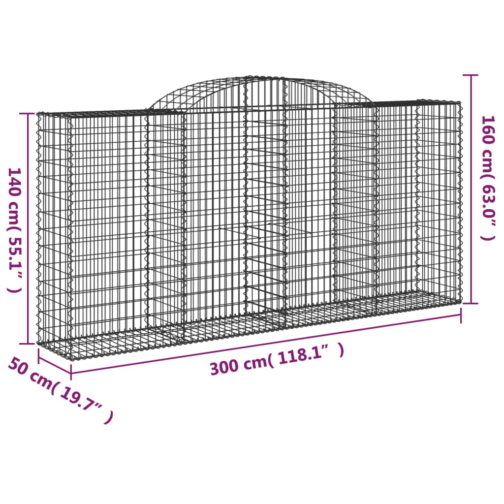 12 db íves horganyzott vas gabion kosár 300x50x140/160 cm 6
