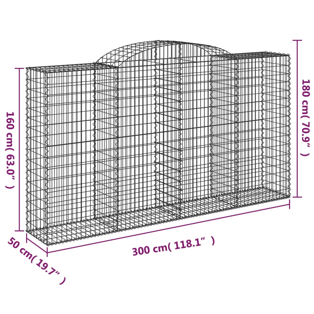 4 db íves horganyzott vas gabion kosár 300x50x160/180 cm 6