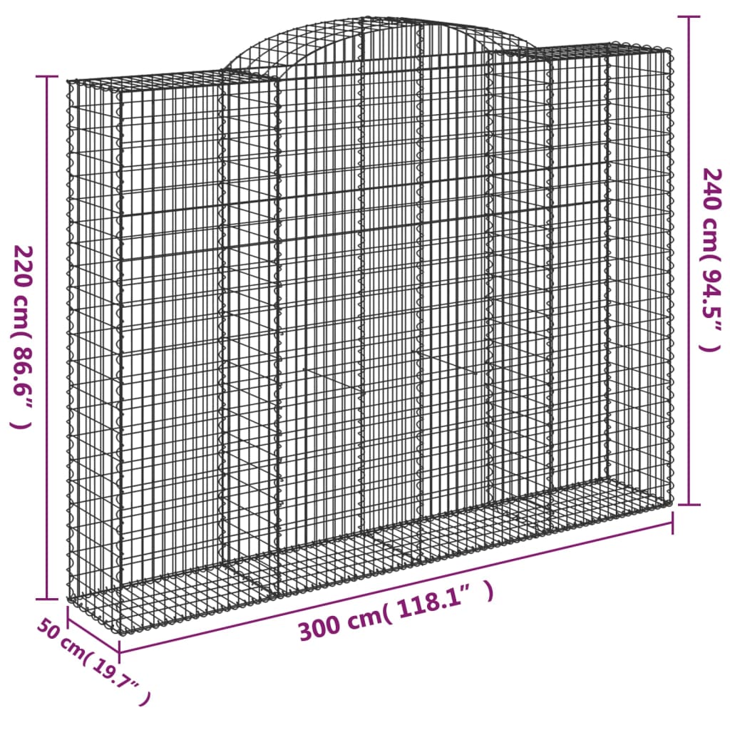 6 db íves horganyzott vas gabion kosár 300x50x220/240 cm 6