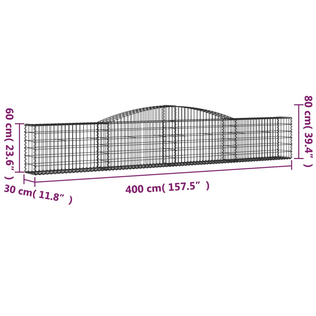 7 db íves horganyzott vas gabion kosár 400x30x60/80 cm 6