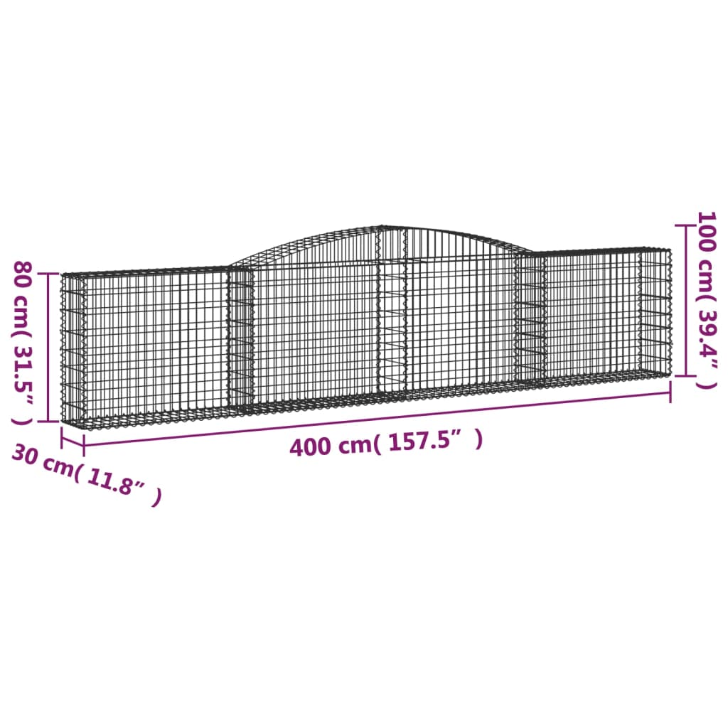 2 db íves horganyzott vas gabion kosár 400x30x80/100 cm 6