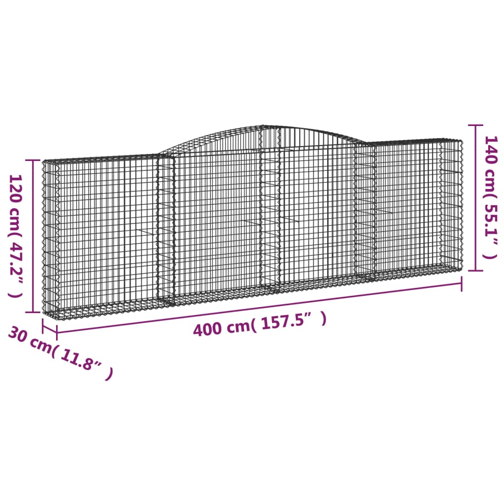 4 db íves horganyzott vas gabion kosár 400x30x120/140 cm 6