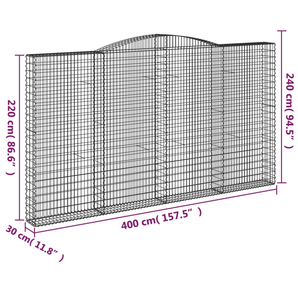 4 db íves horganyzott vas gabion kosár 400x30x220/240 cm 6