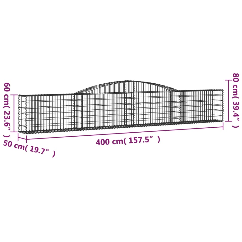 9 db íves horganyzott vas gabion kosár 400x50x60/80 cm 6