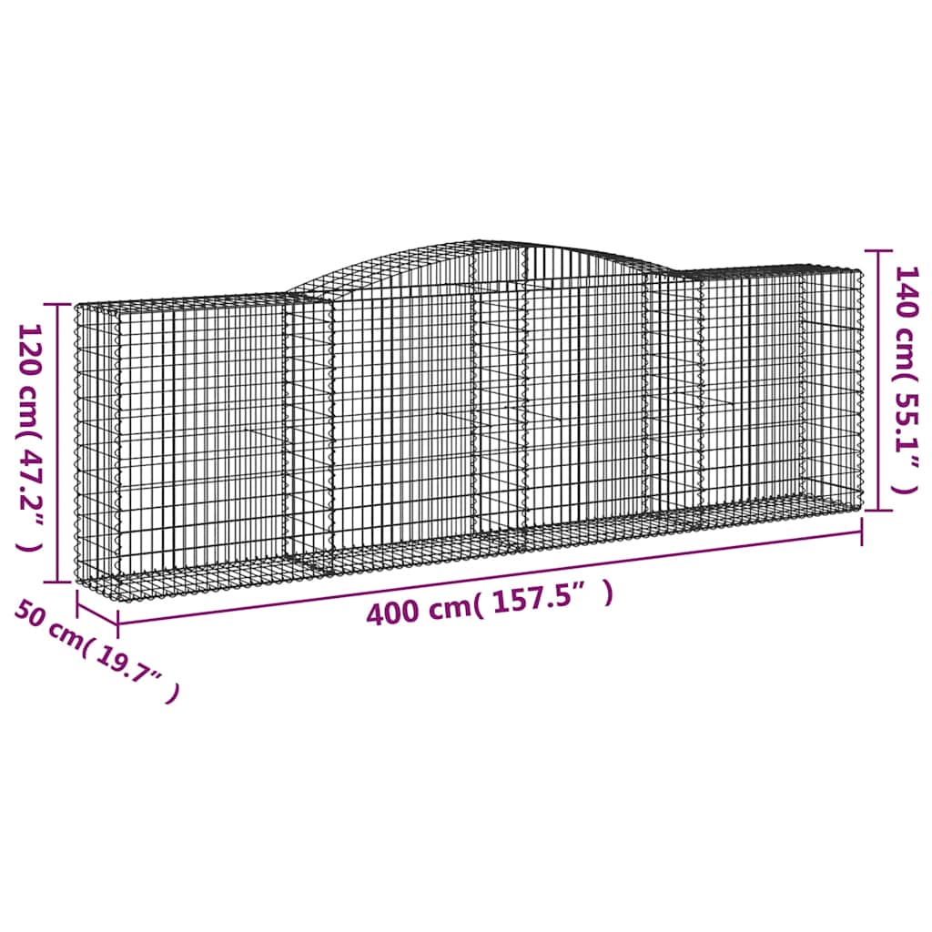 6 db íves horganyzott vas gabion kosár 400x50x120/140 cm 6