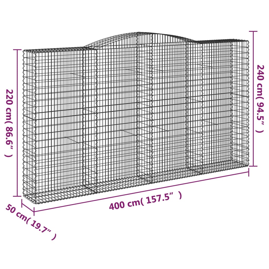 7 db íves horganyzott vas gabion kosár 400x50x220/240 cm 6