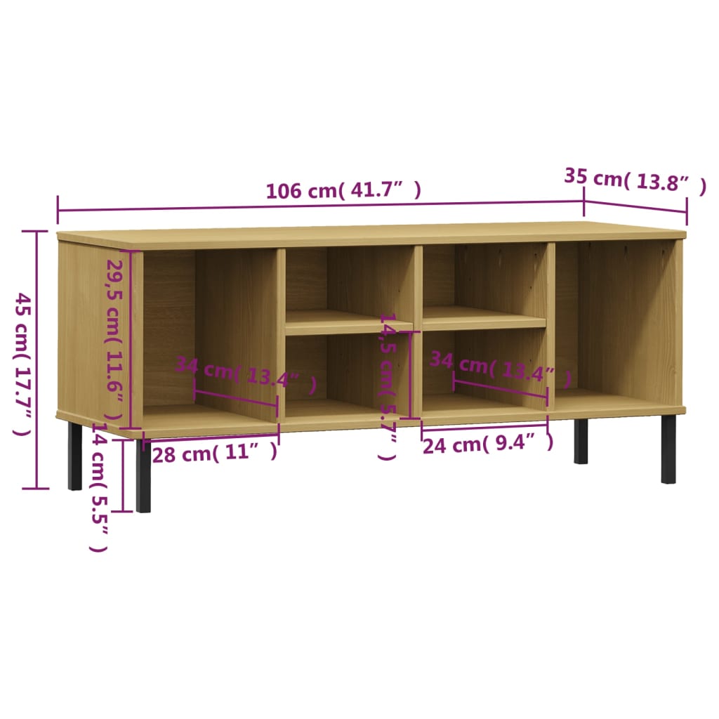 OSLO barna tömör fa cipőszekrény fém lábakkal 106 x 35 x 45 cm 7