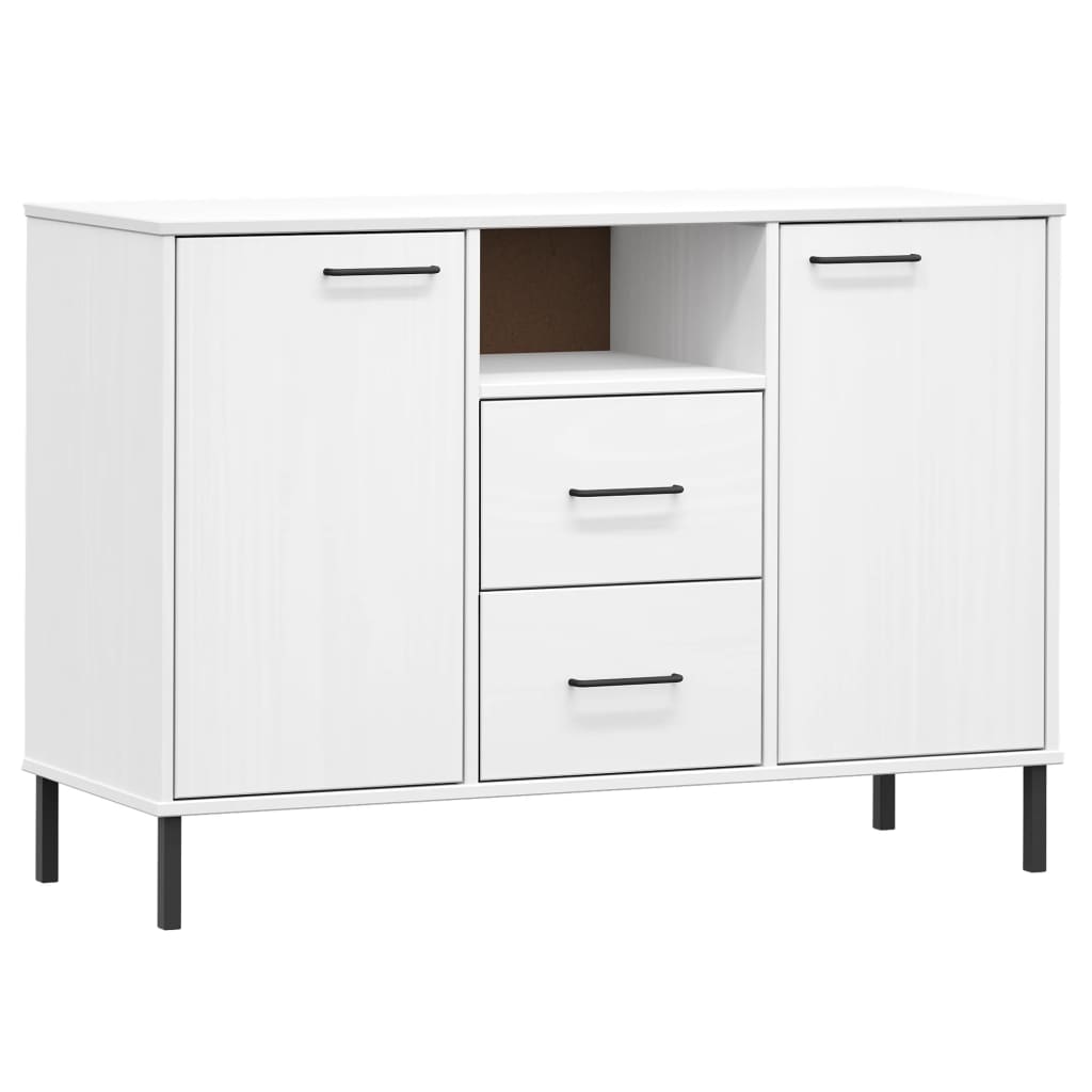 OSLO fehér tömör fa tálalószekrény fémlábakkal 113x40x77 cm 2